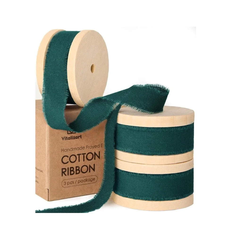 Vitalizart Forest Green Frayed Edge Cotton Ribbon 5/8